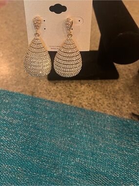 Natasha Couture Gold-Tone Pave Teardrop Dangle Earrings